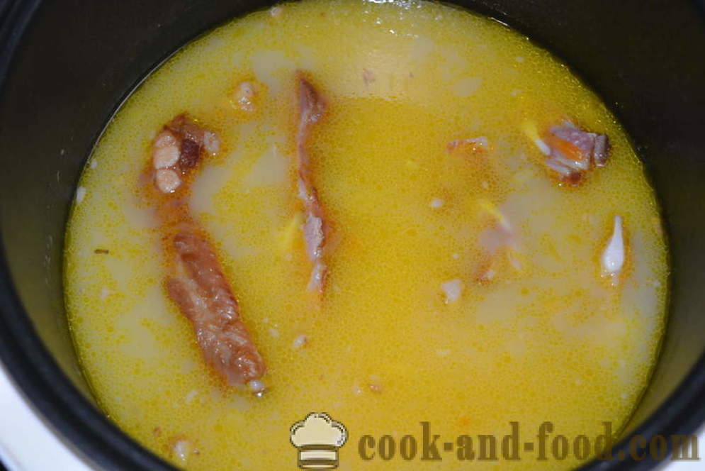 Ært suppe med røget - hvordan man laver ærtesuppe med røget ribben i multivarka, skridt for skridt opskrift fotos