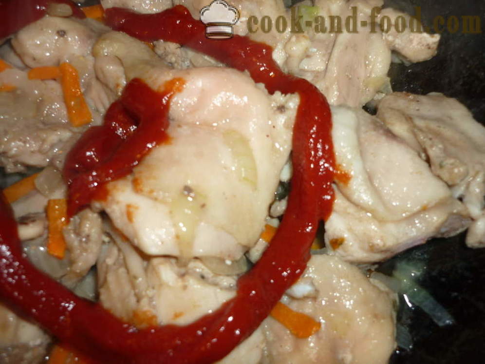 Braiseret kylling i tomatsovs - både lækker at tilberede kylling gryderet, en trin for trin opskrift fotos