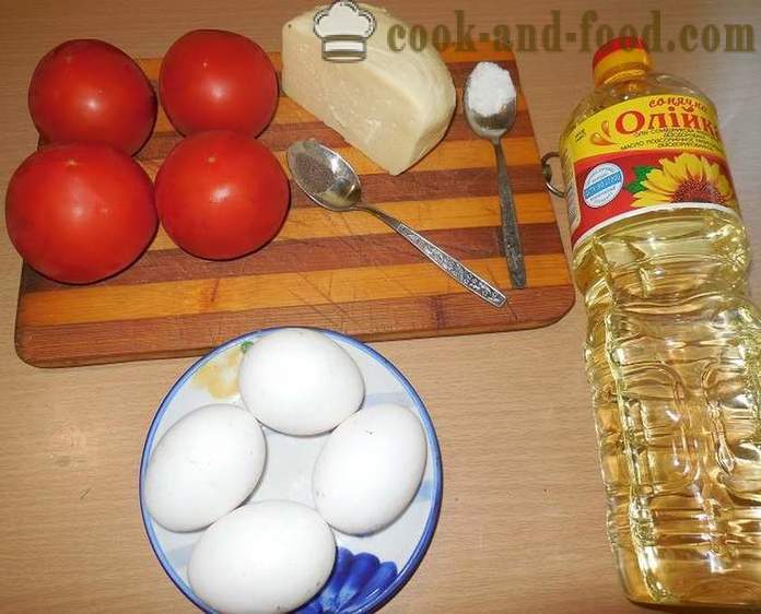 Originale røræg eller tomater i en lækker tomat med æg og ost - hvordan man kokken røræg, skridt for skridt opskrift fotos