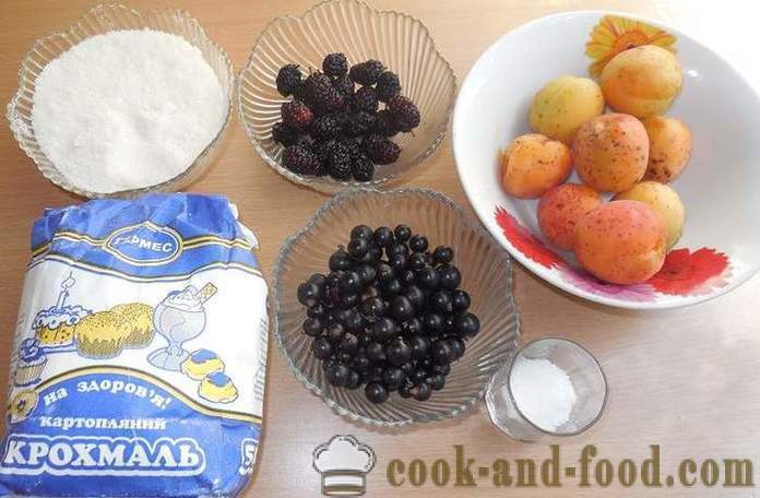 Frugt gelé solbær bær, morbær, abrikoser og stivelse - hvordan man laver gelé bær og stivelse, med en trin for trin opskrift fotos