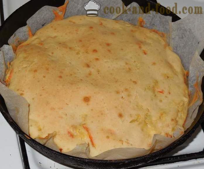 Jellied kage på kefir med kød og grøntsager - hvordan man laver en tærte fyldt med fyldstof, en trin for trin opskrift fotos