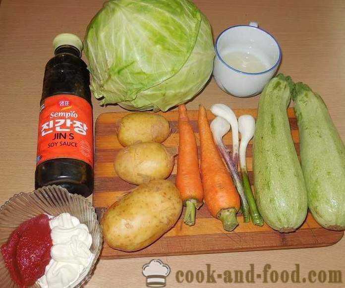 Vegetabilske gryderet med squash, kål og kartofler i multivarka - hvordan man laver vegetabilske gryderet - opskrift trin for trin, med fotos