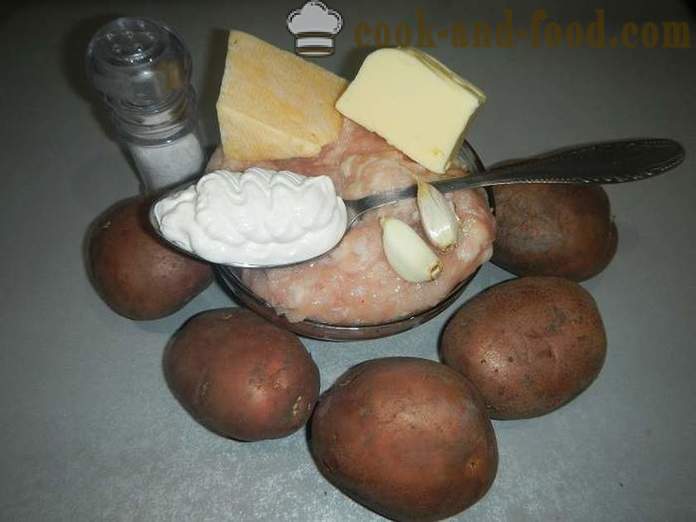 Bagte kartofler med hakket kød og ost - ligesom bagte kartofler i ovnen, opskriften trin for trin med fotos.